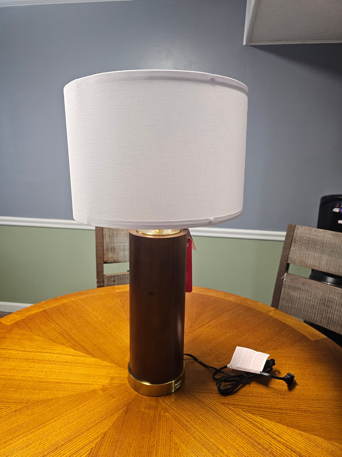 Aziel 28-inch Drum Shade Wood Frame Table Lamp Cappuccino