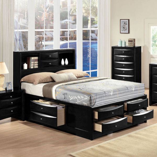 Ireland Queen Bed with Storage Black Finish