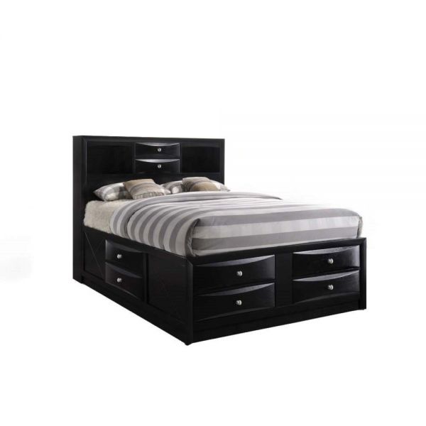 Ireland Queen Bed with Storage Black Finish