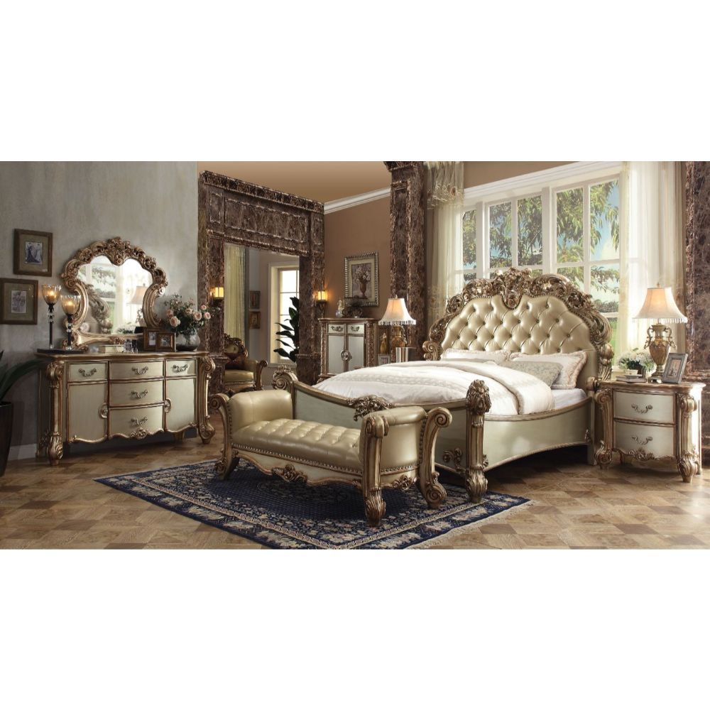 Vendome Queen Bed Brass PU & Gold Patina Finish