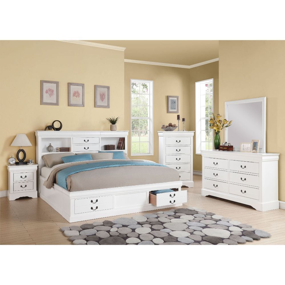 Louis Philippe III Queen Bed White Finish with Storage