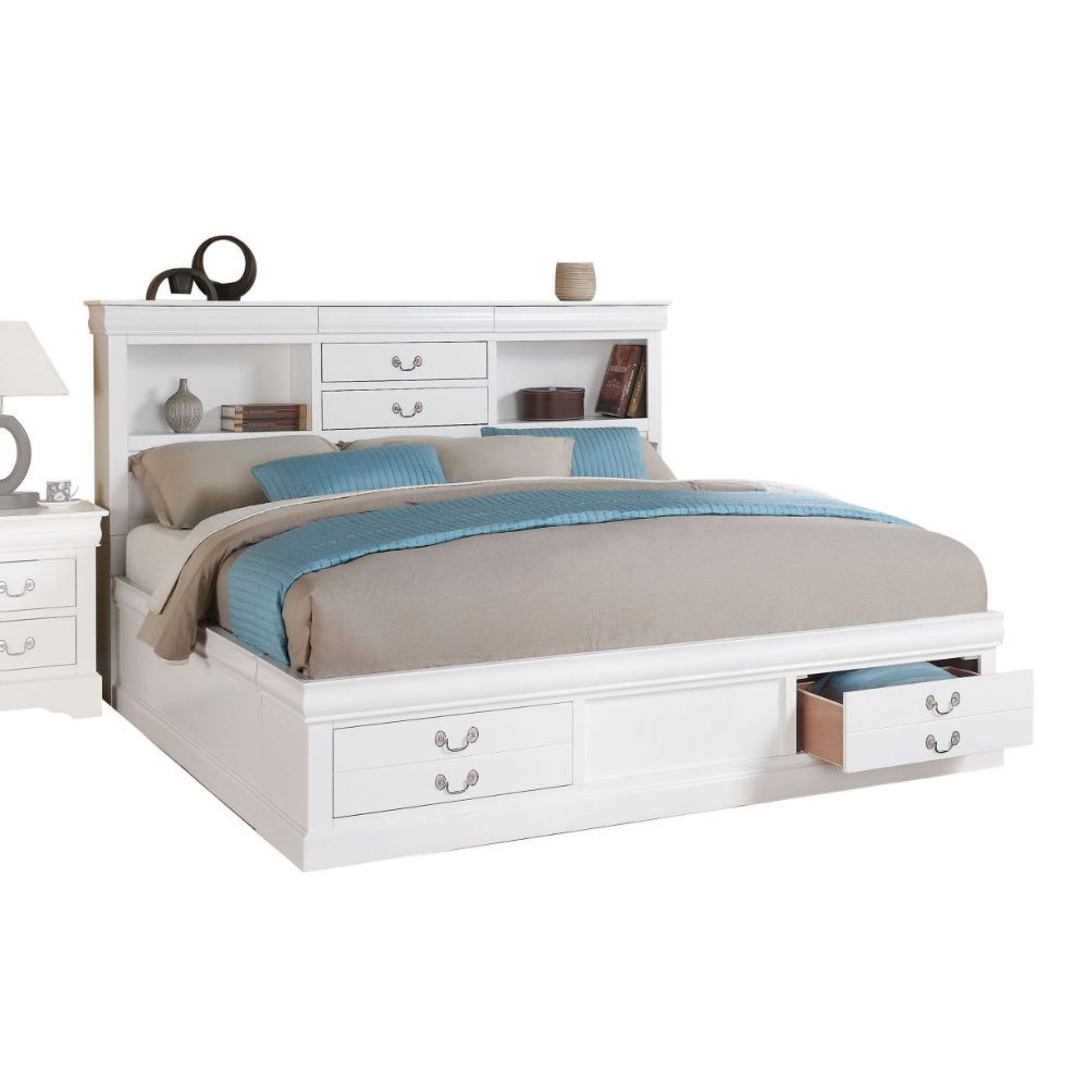 Louis Philippe III Queen Bed White Finish with Storage