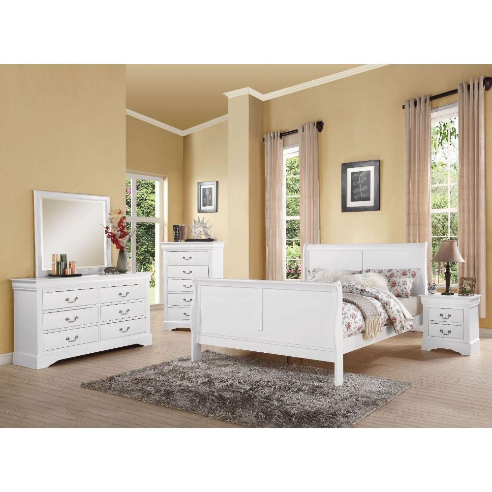 Louis Philippe III Queen Bed White Finish - Without Drawers