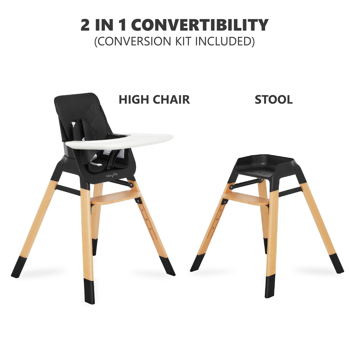 2 in 1 Wooden Highchair - Black