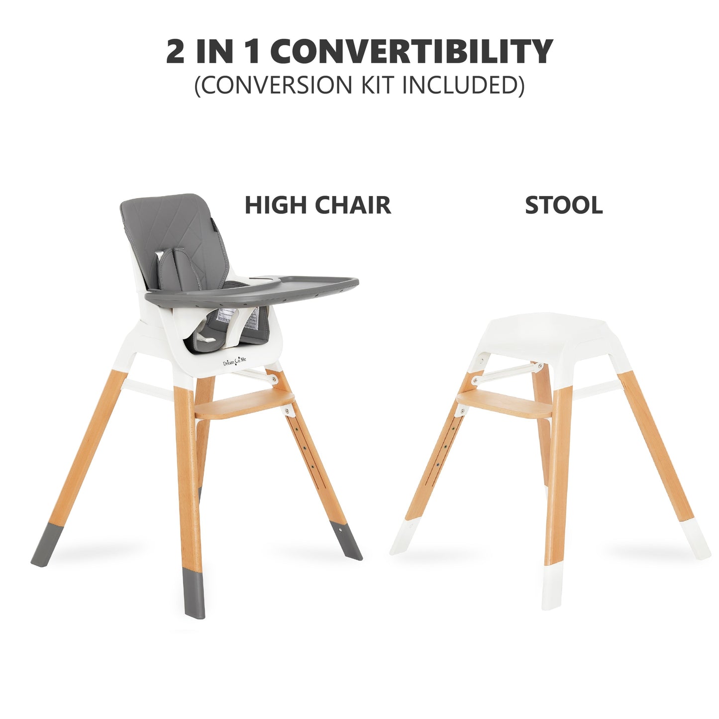 2 in 1 Wooden Highchair - Light Grey