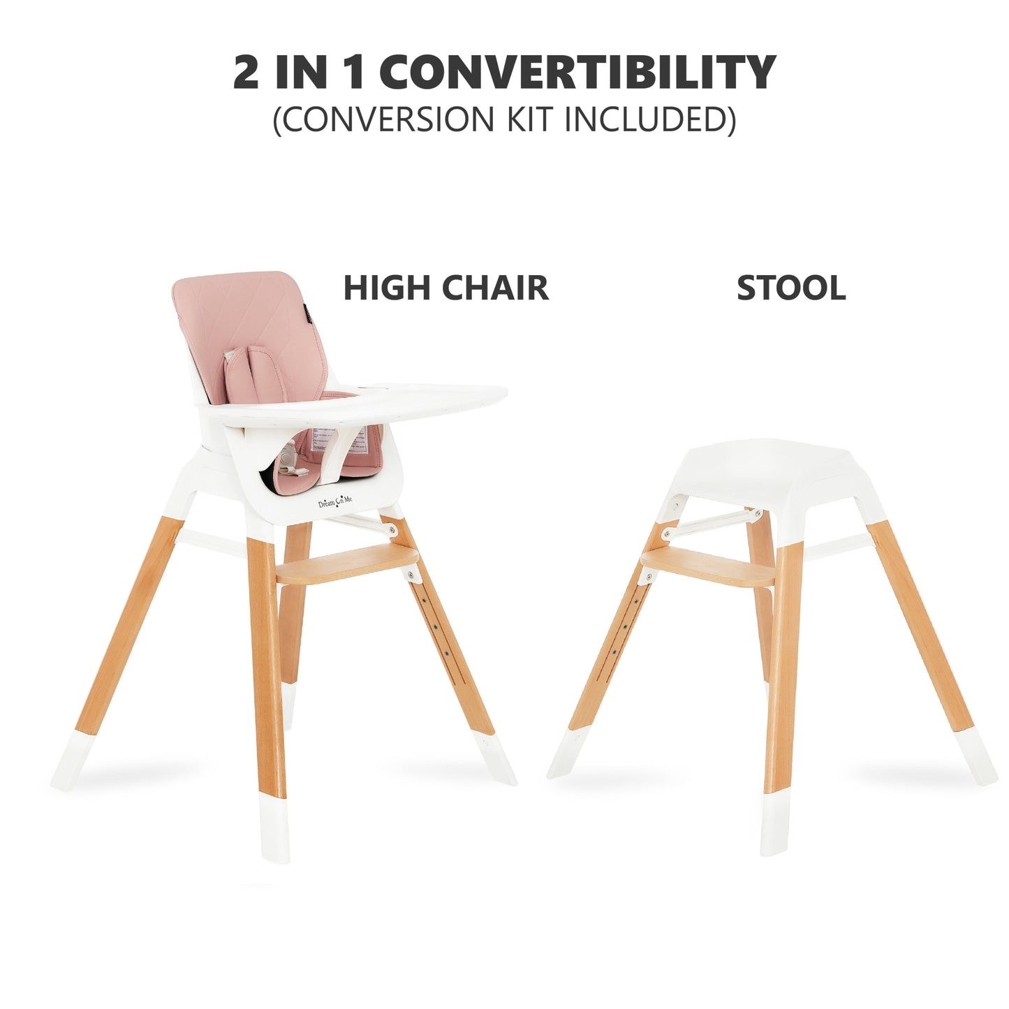 2 in 1 Wooden Highchair - Pink
