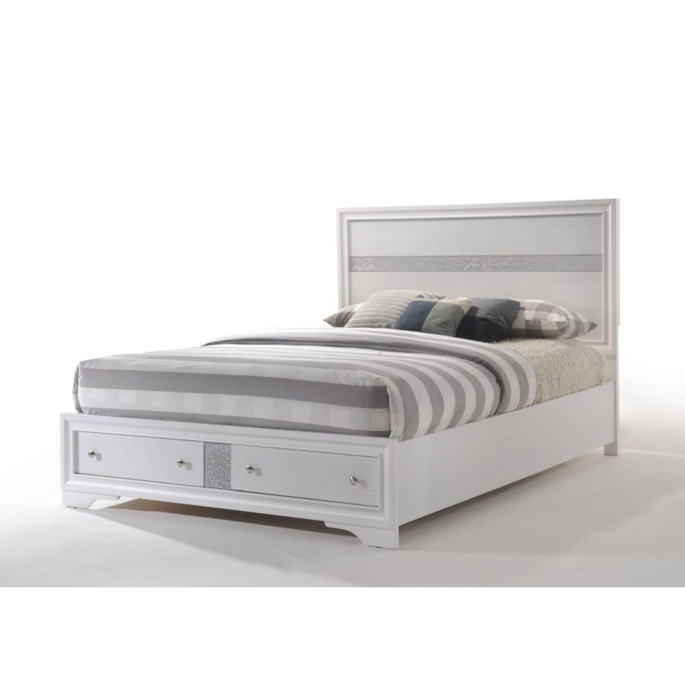 Naima Queen Bed White Finish with Storage