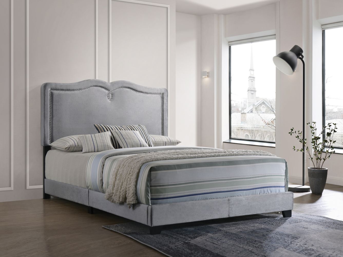 Reuben Queen Bed Gray Velvet