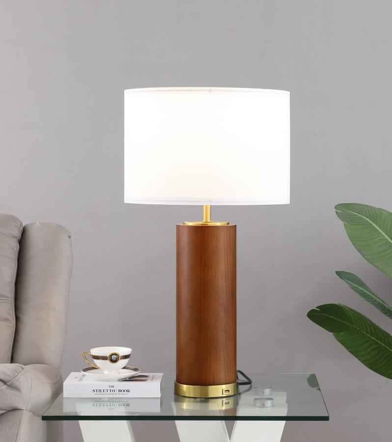 Aziel 28-inch Drum Shade Wood Frame Table Lamp Cappuccino