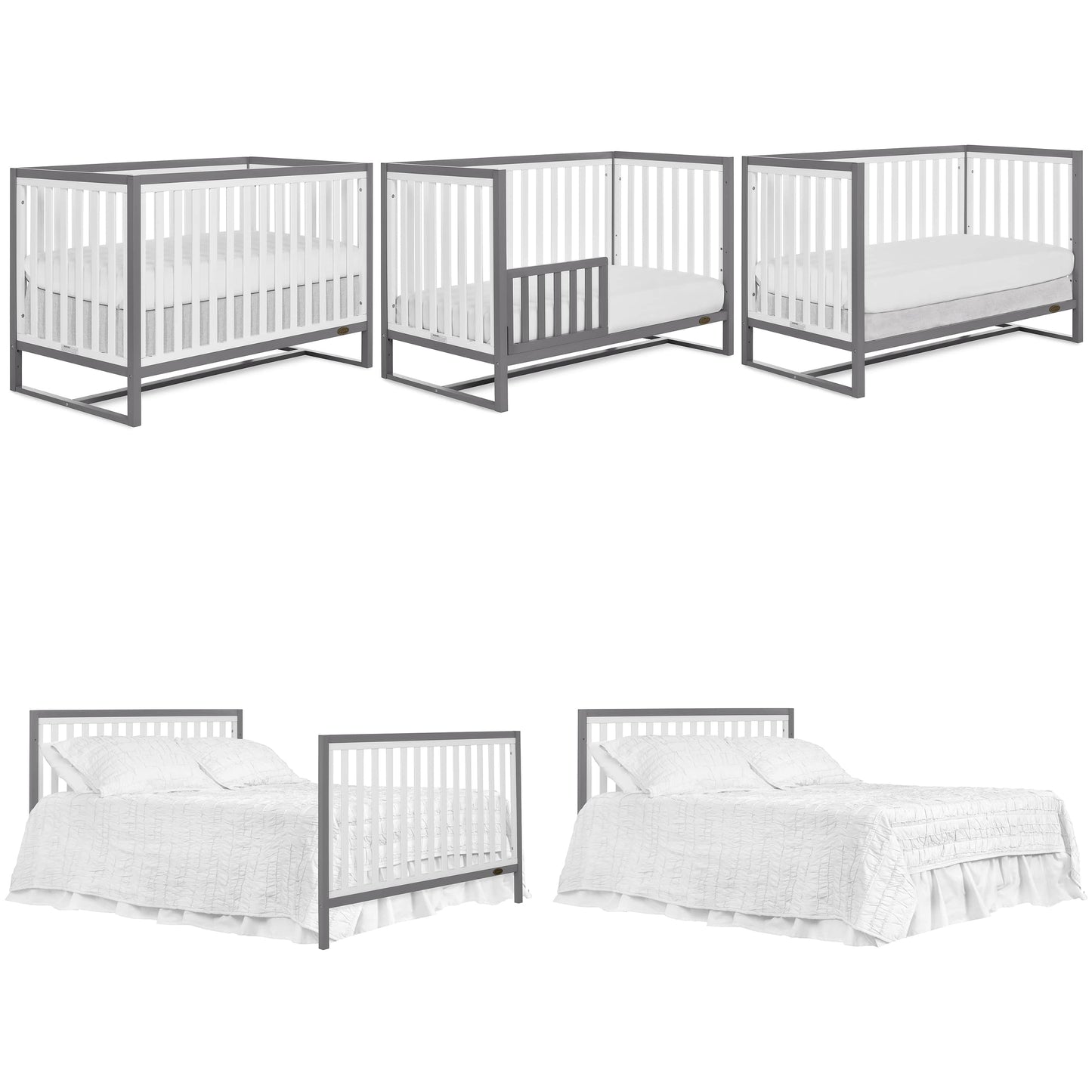 Arlo 5 in 1 Convertible Crib - Steel Grey & White