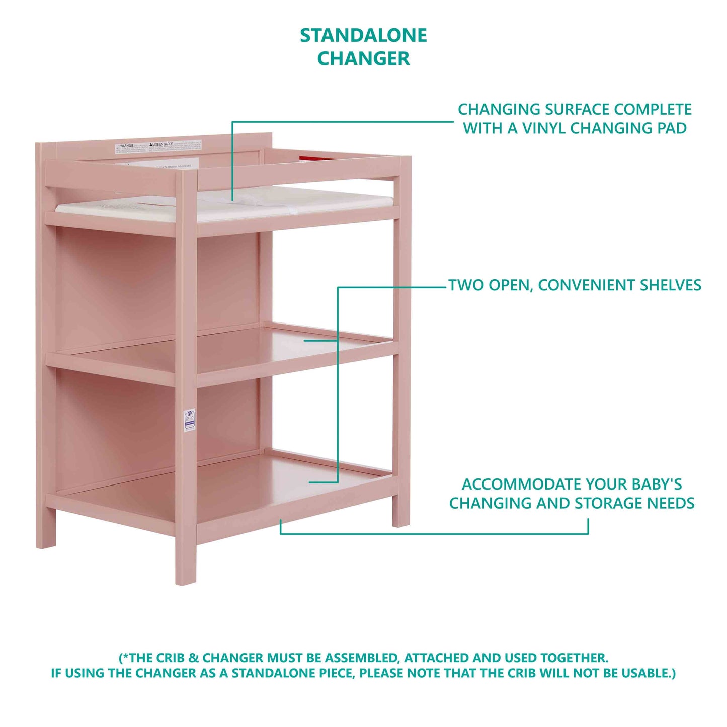 Synergy 3 in 1 Convertible Crib and Changer - Dusty Pink