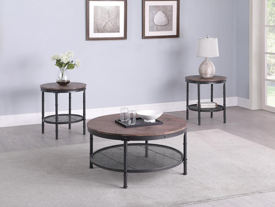 3-piece Round Occasional Set Weathered Brown and Black