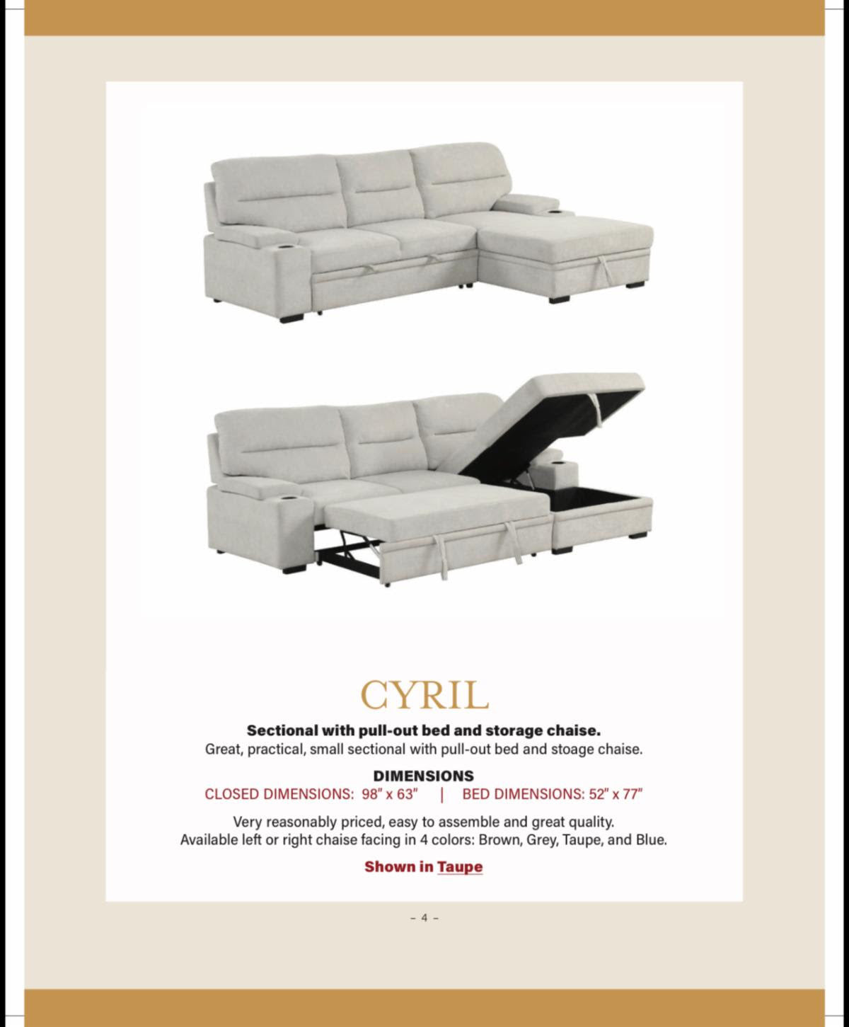 Cyril Sectional with pullout bed and storage chaise