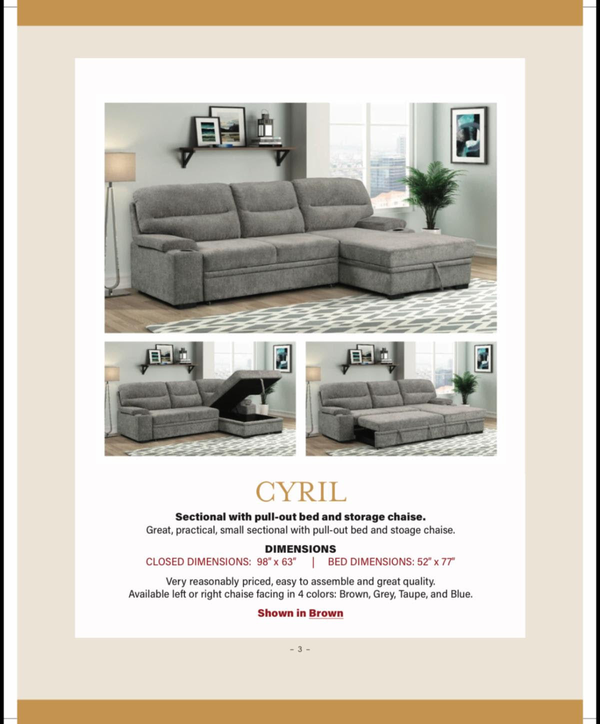 Cyril Sectional with pullout bed and storage chaise