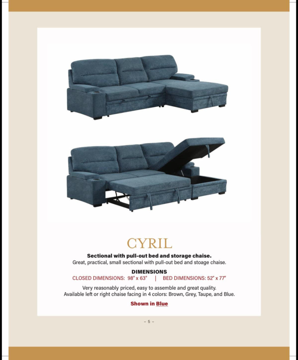 Cyril Sectional with pullout bed and storage chaise