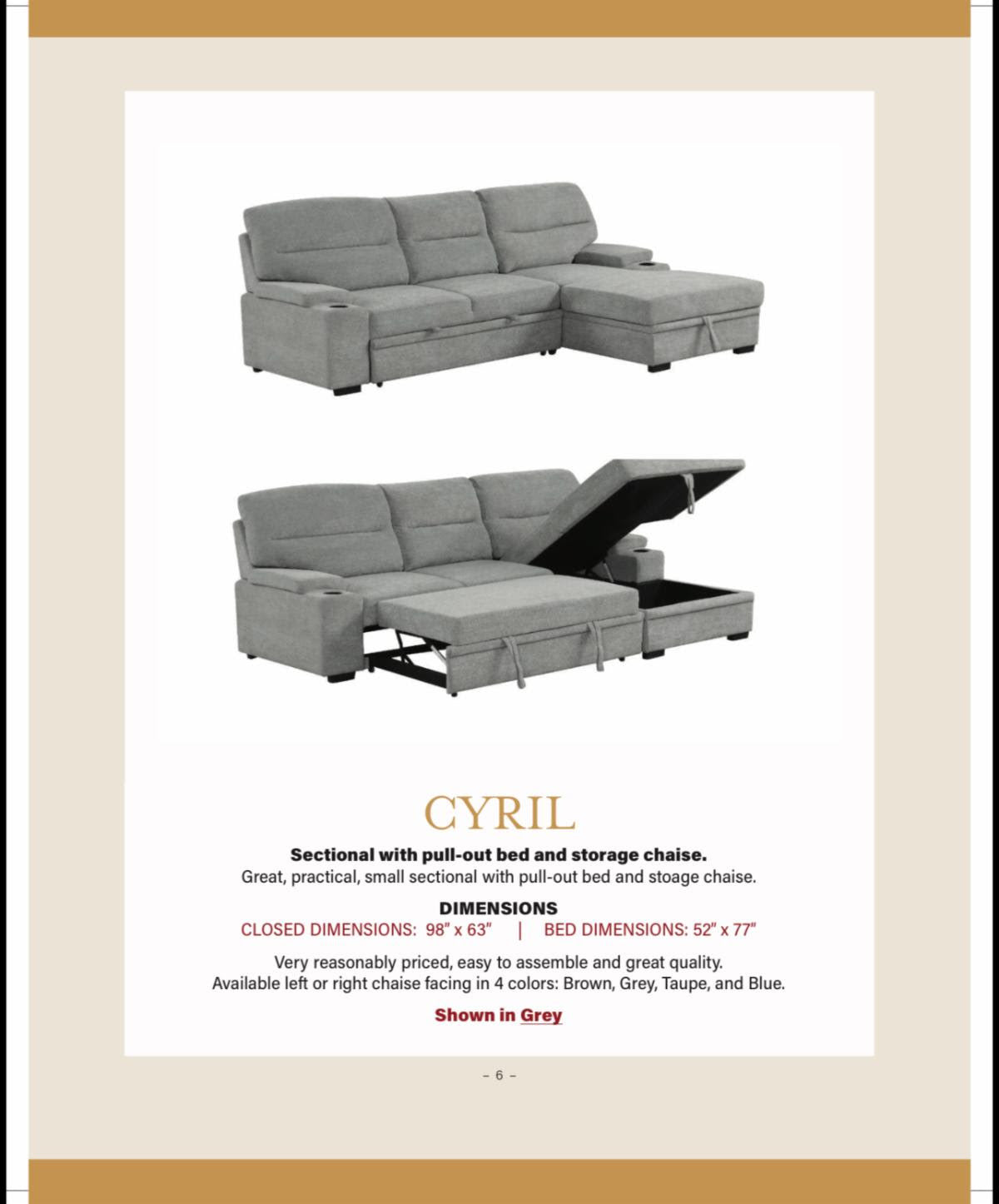 Cyril Sectional with pullout bed and storage chaise