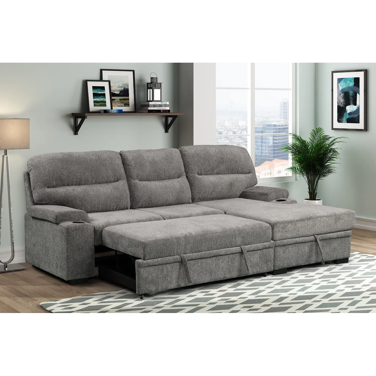 Cyril Sectional with pullout bed and storage chaise