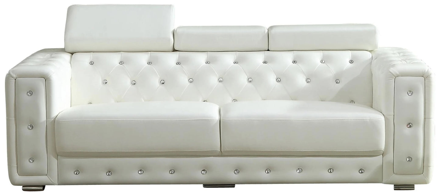 Charlise Series White Faux Leather Sofa Set 3 Piece Set