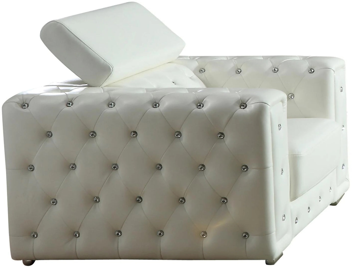 Charlise Series White Faux Leather Sofa Set 3 Piece Set