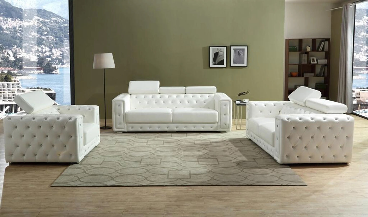 Charlise Series White Faux Leather Sofa Set 3 Piece Set