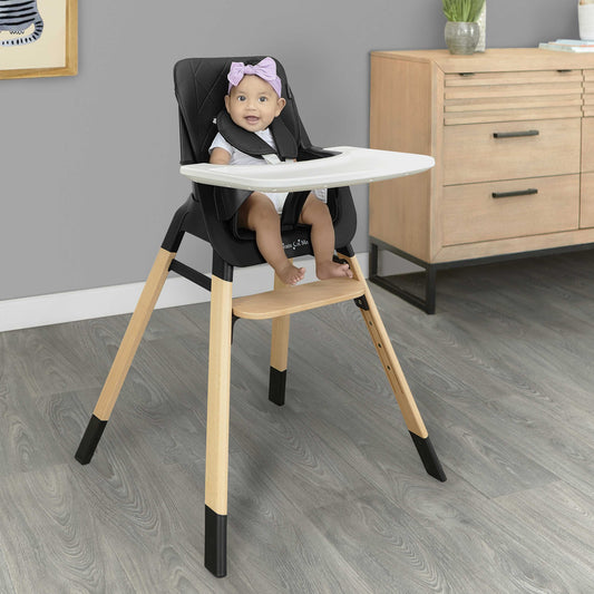 2 in 1 Wooden Highchair - Black