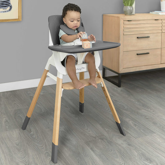 2 in 1 Wooden Highchair - Light Grey