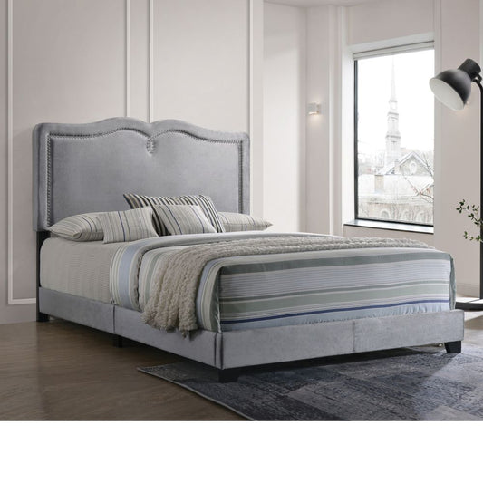 Reuben Queen Bed Gray Velvet