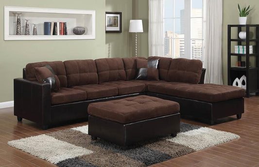 Mallory Upholstered Sectional Chocolate and Dark Brown with Ottoman