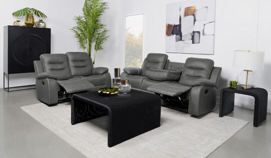 Nova 2-piece Upholstered Motion Reclining Loveseat & Sofa Set Dark Grey
