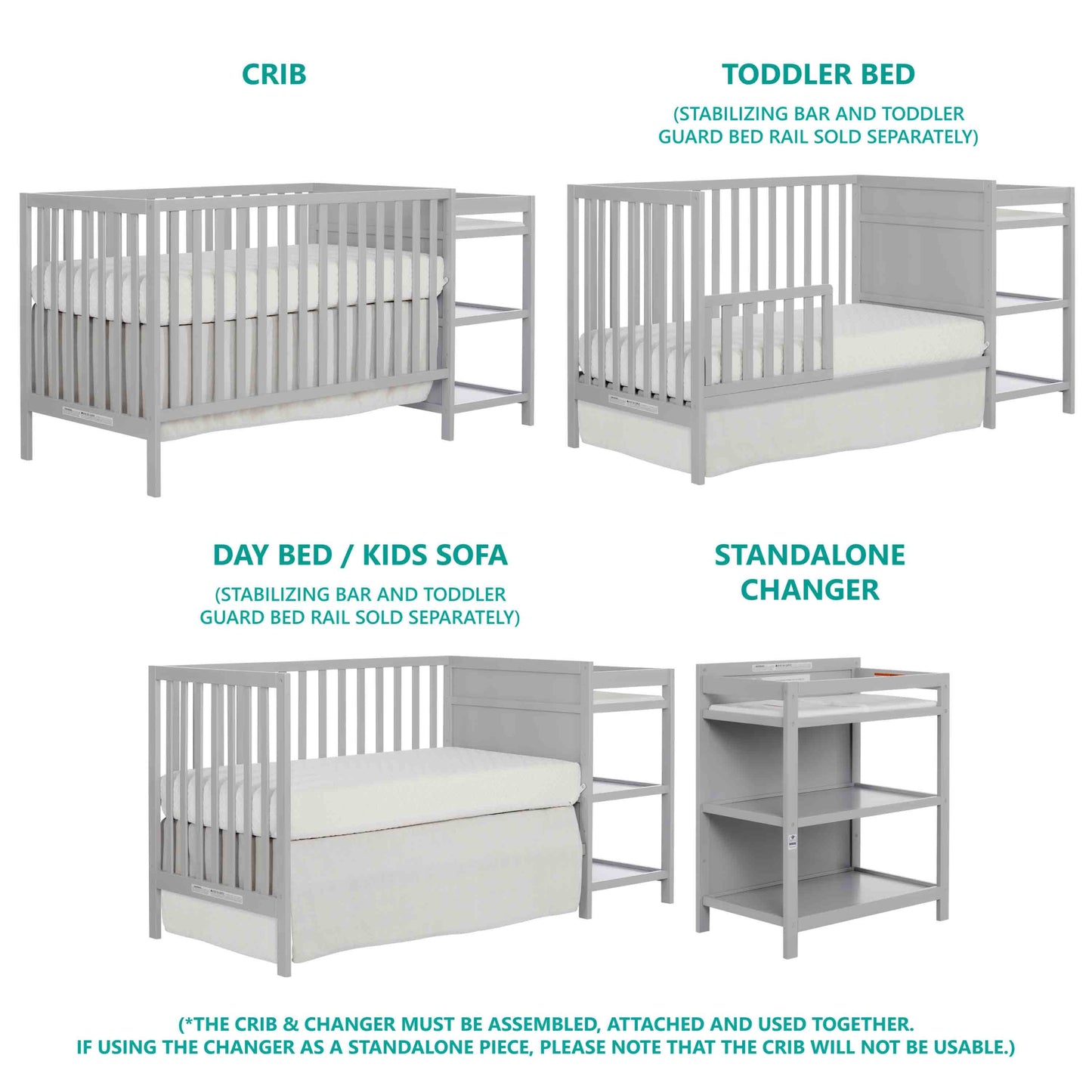 Synergy 3 in 1 Convertible Crib and Changer - Pebble Grey