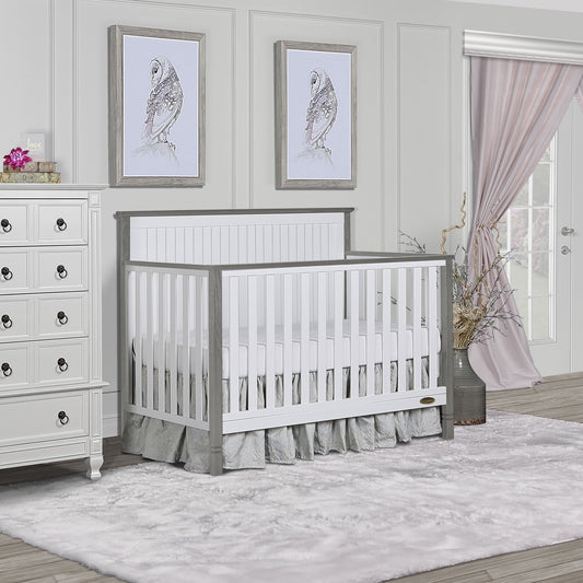 ** Alexa 5 in 1 Convertible Crib White with Brushed Silver Grey**