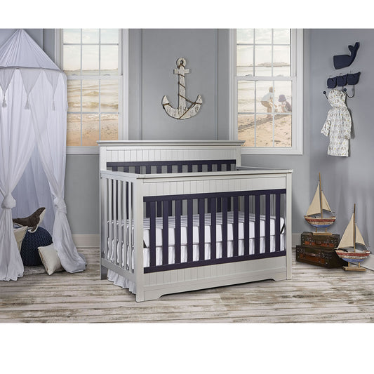 **Chesapeake 5 in 1 Convertible Crib - Platinum and Navy**