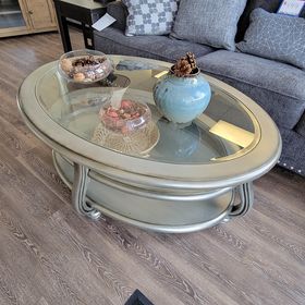 Oval Shape Coffee Table with Glass Top