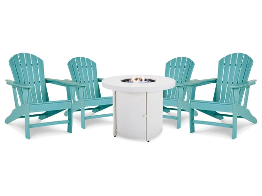 Sundown Treasure Outdoor Fire Pit Table and 4 Chairs (Turquoise)