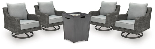 Rodeway South Outdoor Fire Pit Table and 4 Chairs (Gray)