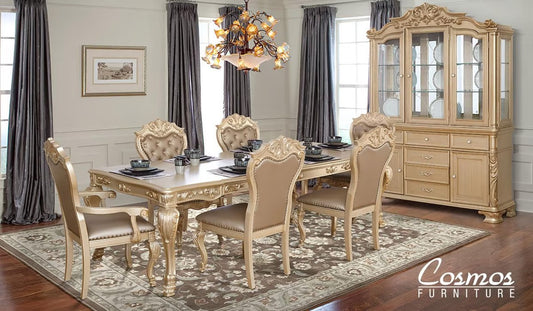 Miranda Series 9 Piece Wood Dining Room Set - Gold Finish